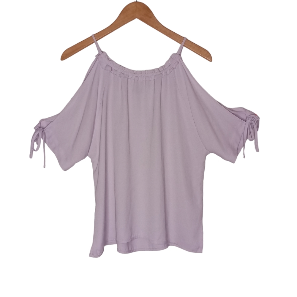 Soho Women's Light Lavender Cold-Shoulder Tie-Sleeve Top